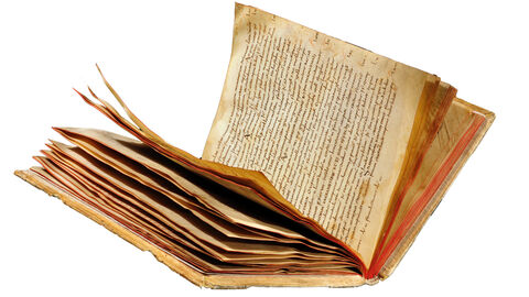 Das Lorscher Arzneibuch Das Lorscher Arzneibuch aufgeschlagen vor weißem Hintergrund