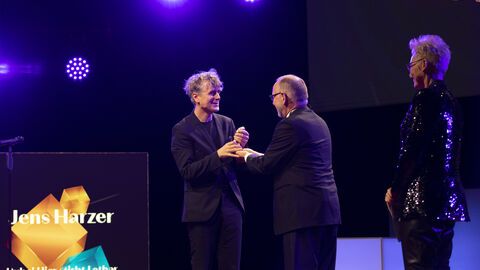 Schauspieler Jens Harzer, Manfred Krupp (Intendant des HR), Moderatorin Bärbel Schäfer Schauspieler Jens Harzer, Manfred Krupp (Intendant des HR), Moderatorin Bärbel Schäfer