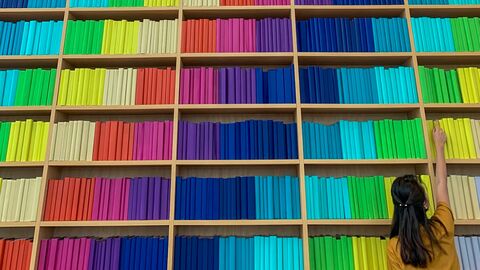 Ein Regal mit bunten Büchern