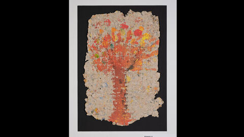 Klasse 1c, Grundschule Limeshain, Limeshain, Kategorie Gewinnerschulklasse Klasse 1c, Grundschule Limeshain, Limeshain, Kategorie Gewinnerschulklasse: Ein gestempelter Baum auf Pappmaché-Hintergrund