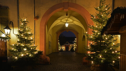 Blick ins weihnachtlich geschmückte Bad Homburger Schloss