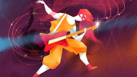 "Digitale Praxis / Sound" ist ein Projekt für digitale Aspekte in der künstlerischen Produktion. Grafik: Eine Figur spielt Gitarre.