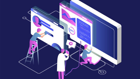 Gerade die Naturwissenschaften produzieren riesige Datenmengen, die analysiert werden müssen Illustration: Figuren stehen vor mehreren Bildschirmen