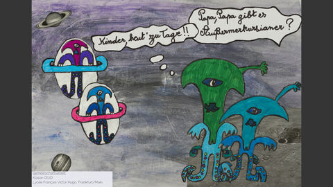 Dialog zwischen Außerirdischen. Einer fragt: "Papa, gibt es Außermerkurianer?" Der Angesprochene antwortet: "Kinder heutzutage!"