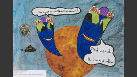  Dialog zwischen Außerirdischen. Einer fragt: "Papa, gibt es Außervenusianer?" Der Angesprochene antwortet: "Denk mal nach! Du bist doch schlau!"