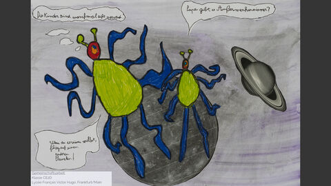 Dialog zwischen Außerirdischen. Einer fragt: "Papa, gibt es Außermerkurianer?" Der Angesprochene antwortet: "Wenn du es wissen willst, flieg auf einen anderen Planeten!" Und denkt: "Kinder sind manchmal echt nervend."