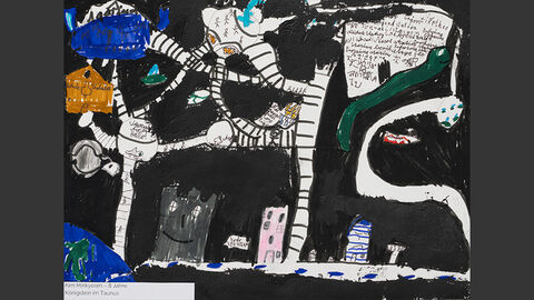 Vision eines fremden Planeten mit verschiedenen Wesen und fremden Sprachen