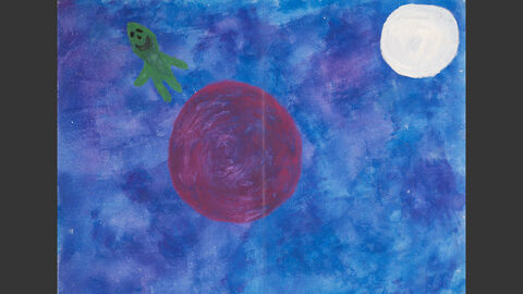 Planeten und ein außerirdisches Wesen im All