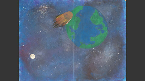 Die Erdkugel und ein Asteroid