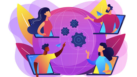 Bunte Figuren im Dialog.