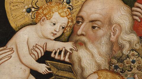 Historisches Gemälde: Das Christuskind und ein alter Mann