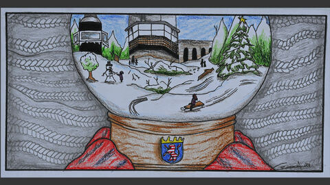 Eine Schneekugel mit dem Feldberg im Taunus als Motiv.