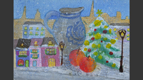 Ein großer Bembel in einem Weihnachtsdorf