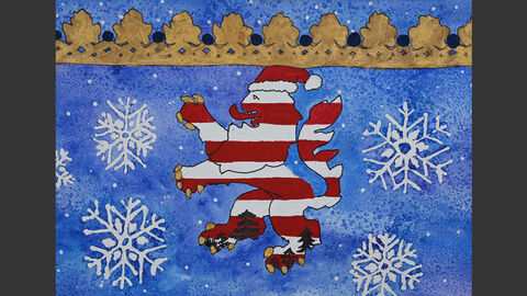 Dieses Bild ist eines von vier Motiven, das wir für unsere Weihnachtskarte ausgesucht haben. Der Hessenlöwe mit Weihnachtsmütze