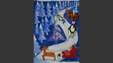 Eingereichtes Motiv für unsere Weihnachtskarte. Ski laufende Pinguine
