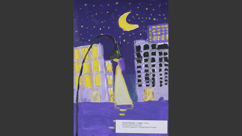 Aurelia Burgart (7 Jahre), Fulda Kreativstudio Family ART, Kategorie Anerkennungspreis 6 bis 8 Jahre Eine Straßenlampe bei Nacht