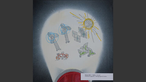 Im Lichtkegel einer Taschenlampe sieht man Windräder