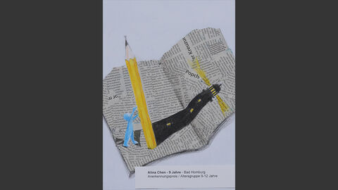 Ein Stift wächst aus einer Zeitungscollage