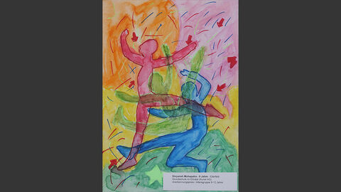 Divyansh Mohapatra (9 Jahre), Eiterfeld Grundschule im Eitratal (Kunst AG), Kategorie Anerkennungspreis 9 bis 12 Jahre Bunte tanzende Figuren