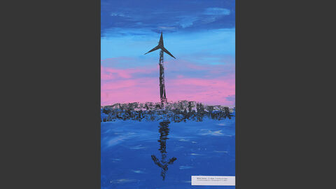 Ein Windrad in der Dämmerung