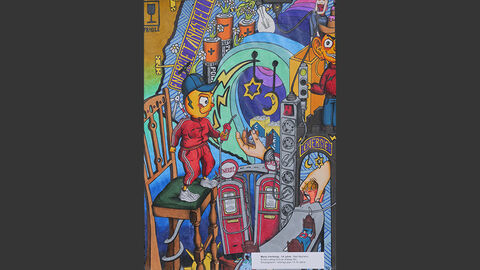 Ein bunt-dynamisches Wimmelbild mit verschiedenen Sachen, die Energie geben