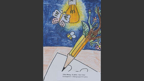 Ein Stift schreibt einen Brief, aus ihm wachsen Pflanzen