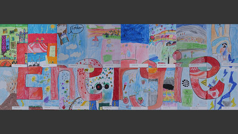 Klasse 2b der Grundschule Wittelsberg, Ebsdorfergrund, Sonderpreis Mehrere Einzelbilder formen das Wort "Energie"