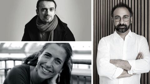 Der Text "Das Erbe" von Aliaksei Paluyan (oben links), Esther Bernstorff (unten links) und Behrooz Karamizade (rechts) ist für den Hessischen Film- und Kinopreis 2025 in der Kategorie "Bestes Drehbuch" nominiert. Aliaksei Paluyan, Esther Bernstorff und Behrooz Karamizade