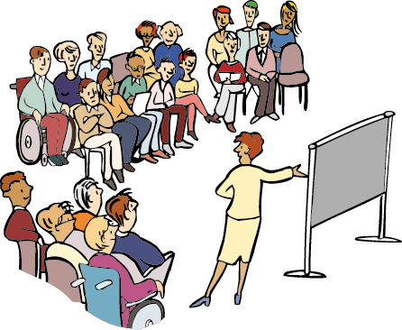 Viele Menschen bekommen etwas erklärt.