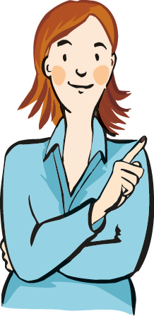 Eine Frau zeigt auf etwas.