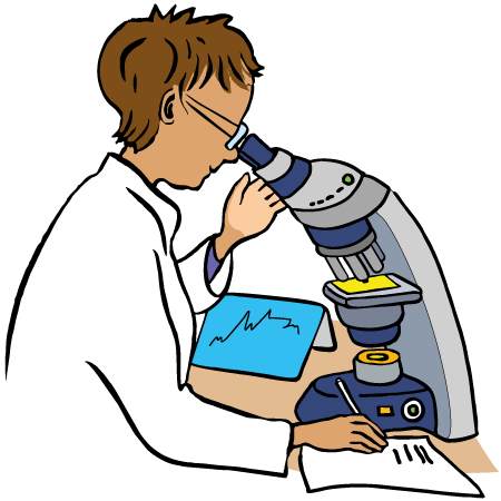 Untersuchung-Mikroskop eine Frau sitzt an einem Mikroskop